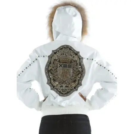 Pelle Pelle White Leather Jacket with Fur Hood
