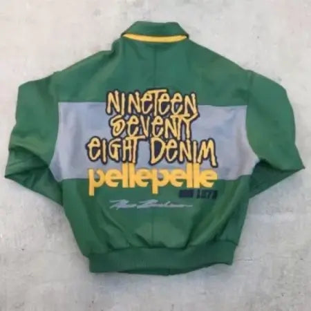 Men’s Green Leather Denim Jacket