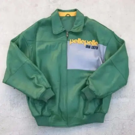 Men’s Green Leather Denim Jacket