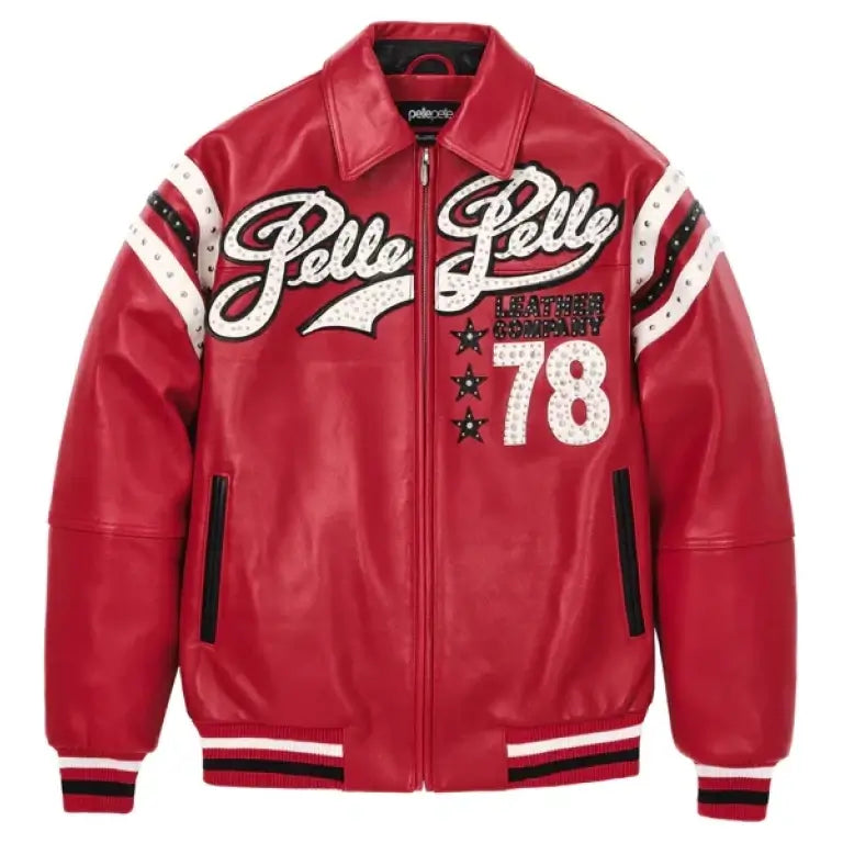 Pelle Pelle Red Encrusted Varsity Jacket