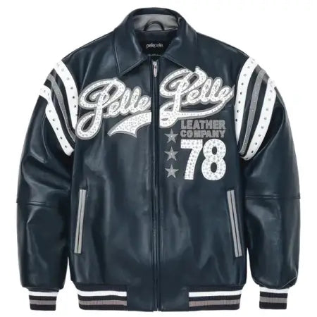 Pelle Pelle Navy Encrusted Varsity Jacket