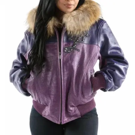 Pelle Pelle Women’s Purple Hooded Leather Jacket