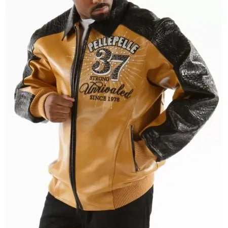Pelle Pelle Men’s Leather Jacket – Yellow/Black
