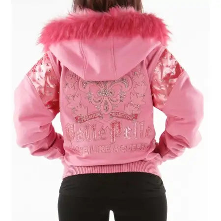 Pink Fur Hooded Wool Jacket