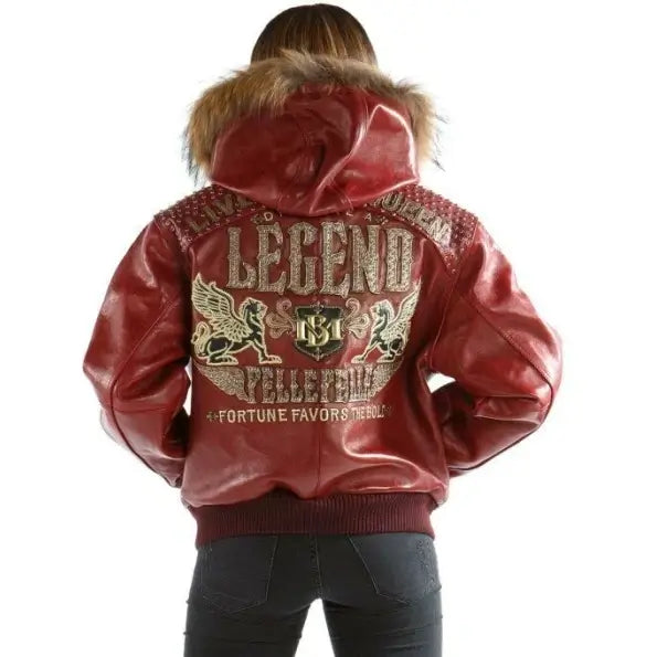 Pelle Pelle Women Red Leather Jacket with Fur Hood