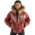 Pelle Pelle Women Red Leather Jacket with Fur Hood