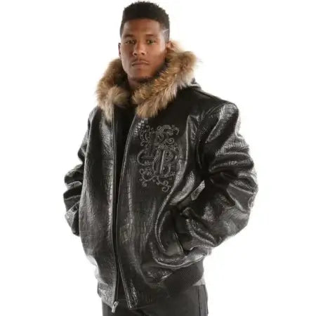 Pelle Croc Black Leather Jacket