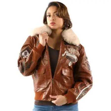 Pelle Pelle Women Brown Fur Leather Jacket